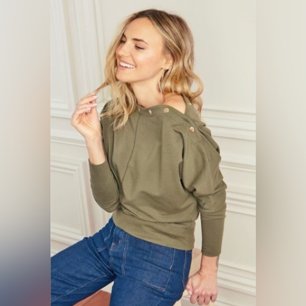 Stella & Dot Off-the-Shoulder Olive Top